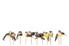 STICK-INS BIRD ON STICK YELLOW/BROWN 4X7X12CM SET OF 24