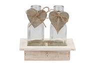 LOVE WOOD TRAY 2 BOTTLE WHITE 15X10X16CM