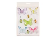 BUTTERFLY/BEE ON CLIP 5X8CM MIX COLOURED SET OF 10