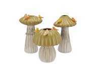 BIRD MUSHROOM VASE OLIVE ASS 14X14X20CM