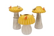 BIRD MUSHROOM VASE OCHRE ASS 16X16X25CM