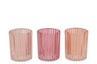 ROMAN SWEETS PINK MIX GLASS CANDLE HOLDER ASS 8X8X10CM