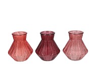 ROMAN RED CLEAR MIX DIAMOND GLASS VASE ASS 15X17CM