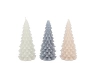 FROSTY GREY MIX X-MAS TREE CANDLE 6X12CM ASS