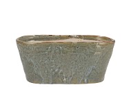 IRON STONE LIGHT BLUE GLAZED OVAL POT 25X13X11CM