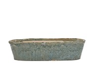 IRON STONE LIGHT BLUE GLAZED OVAL POT 32X10X8CM