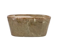 IRON STONE SAND GLAZED OVAL POT 25X13X11CM