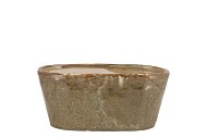 IRON STONE SAND GLAZED OVAL POT 23X9X10CM