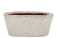 IRON STONE WHITE GLAZED OVAL POT 28X15X13CM