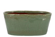 IRON STONE GREEN GLAZED OVAL POT 28X15X13CM NM