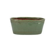 IRON STONE GREEN GLAZED OVAL POT 23X9X10CM NM