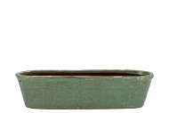 IRON STONE GREEN GLAZED OVAL POT 32X10X8CM