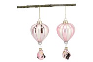 GLASSBALL ORNAMENTS BALLOON PINK MIX ASS S/2 7X7X16CM