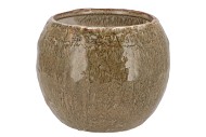 IRON STONE OLIVE GREEN BALL POT 24X24X16CM