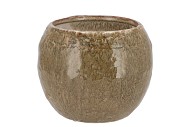 IRON STONE OLIVE GREEN BALL POT 20X20X16CM