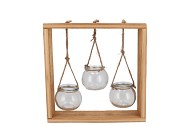 POLLY WOOD RACK 3 GLASS HANGING 28X8X29CM