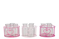 POLLY PINK MIX METAL RACK CIRCLE 3 GLASS ROUND ASS 14X8CM