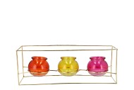 POLLY DUTCH ORANGE MIX METAL RACK 3 GLASS ASS 35X11X13CM