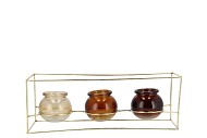 POLLY NATURAL BROWN MIX METAL RACK 3 GLASS ASS 35X11X13CM