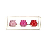 POLLY DUTCH PINK MIX METAL RACK 3 GLASS ASS 35X11X13CM