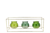 POLLY FRESH GREEN MIX METAL RACK 3 GLASS ASS 35X11X13CM