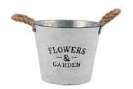 ZINC ROPE ROUND POT + HANDLES 22X16CM